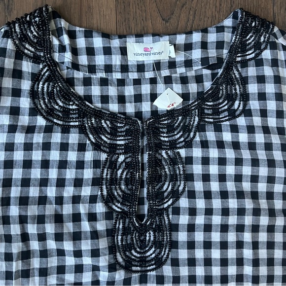Vineyard Vines Embellished Seed Bead Gingham Pullover tunic Dress Cover up - Picture 8 of 10